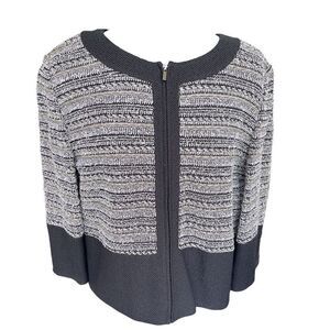 NWOT ST. JOHN BLACK LABEL Black and White Knit Full Zip Wool Blend Tweed Pleated